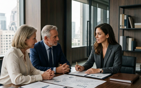Mão de mulher e cofrinho branco para economizar dinheiro para o orçamento do conceito de residência financeiro